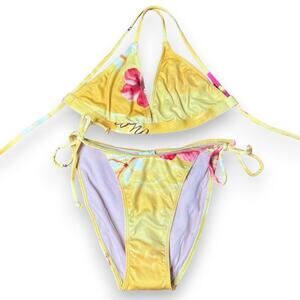 Vintage deadstock yellow hibiscus floral bikini
